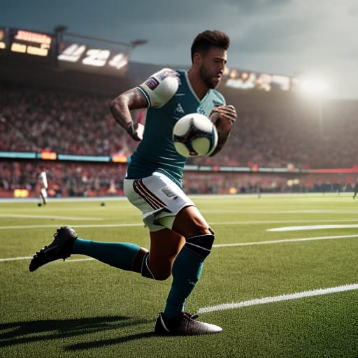 redshift style Football Wtiy hyperrealistic, full body, detailed clothing, highly detailed, cinematic lighting, stunningly beautiful, intricate, sharp focus, f/1. 8, 85mm, (centered image composition), (professionally color graded), ((bright soft diffused light)), volumetric fog, trending on instagram, trending on tumblr, HDR 4K, 8K