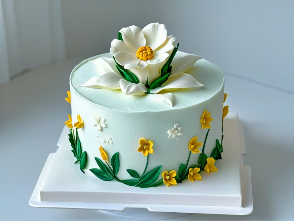  A closeup, ultradetailed image of a perfectly crafted, intricately designed sugar flower on top of a pristine white frosted cake, showcasing the meticulous artistry and skill involved in healthy pastry certifications. The delicate petals and vibrant colors of the flower stand out against the immaculate backdrop, embodying the essence of precision and creativity in the world of healthy baking. hyperrealistic, full body, detailed clothing, highly detailed, cinematic lighting, stunningly beautiful, intricate, sharp focus, f/1. 8, 85mm, (centered image composition), (professionally color graded), ((bright soft diffused light)), volumetric fog, trending on instagram, trending on tumblr, HDR 4K, 8K