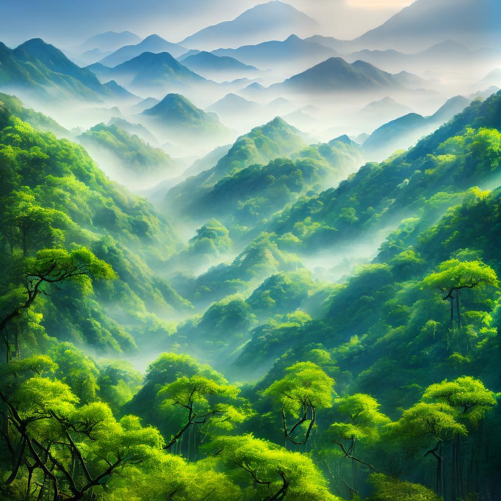  An incredibly detailed 8k painting showcasing the enchanting landscapes of China. Medium: Watercolor, Style: Impressionism, Artist: Huang Binhong, Website: www.huangbinhongart.com, Resolution: 8k, Additional details: Tranquil bamboo forests, mist-covered mountains, a serene temple nestled amidst the scenery, a winding river flowing through the valleys, and a flock of birds soaring in the sky. Colors: Soft greens, blues, and grays. Lighting: Subtle misty light filtering through the trees. hyperrealistic, full body, detailed clothing, highly detailed, cinematic lighting, stunningly beautiful, intricate, sharp focus, f/1. 8, 85mm, (centered image composition), (professionally color graded), ((bright soft diffused light)), volumetric fog, trending on instagram, trending on tumblr, HDR 4K, 8K