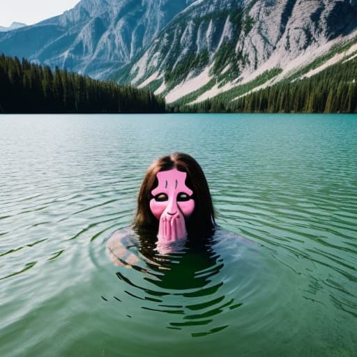  woman's face sticking out from the lake