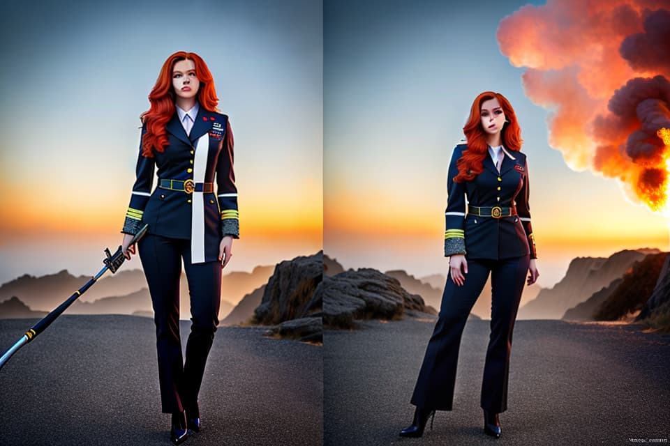  Real, full body photos, long red hair, cheerful, firefighters, courts, exquisite features portrayal hyperrealistic, full body, detailed clothing, highly detailed, cinematic lighting, stunningly beautiful, intricate, sharp focus, f/1. 8, 85mm, (centered image composition), (professionally color graded), ((bright soft diffused light)), volumetric fog, trending on instagram, trending on tumblr, HDR 4K, 8K