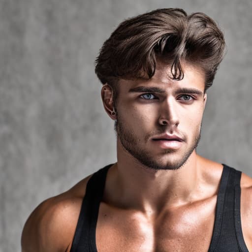 portrait+ style Russian queer fitness model brunette hunk dude face