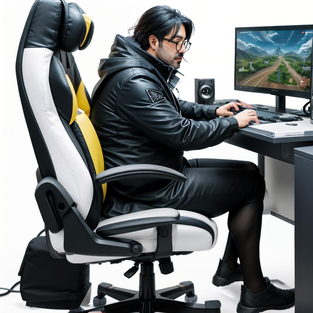  raccoon sitting in gaming chair front a computer on desktop, ((semi anthropomorphic)),(full body), tail, belly, sitting, fat, (chubby), (((white background))), solo, desktop, gaming chair, side view,  [[[clothes]]] hyperrealistic, full body, detailed clothing, highly detailed, cinematic lighting, stunningly beautiful, intricate, sharp focus, f/1. 8, 85mm, (centered image composition), (professionally color graded), ((bright soft diffused light)), volumetric fog, trending on instagram, trending on tumblr, HDR 4K, 8K