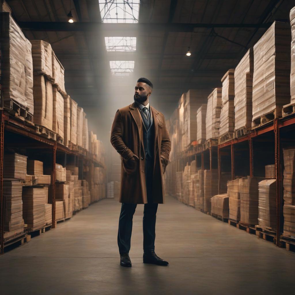  a warehouse with goods but no person hyperrealistic, full body, detailed clothing, highly detailed, cinematic lighting, stunningly beautiful, intricate, sharp focus, f/1. 8, 85mm, (centered image composition), (professionally color graded), ((bright soft diffused light)), volumetric fog, trending on instagram, trending on tumblr, HDR 4K, 8K