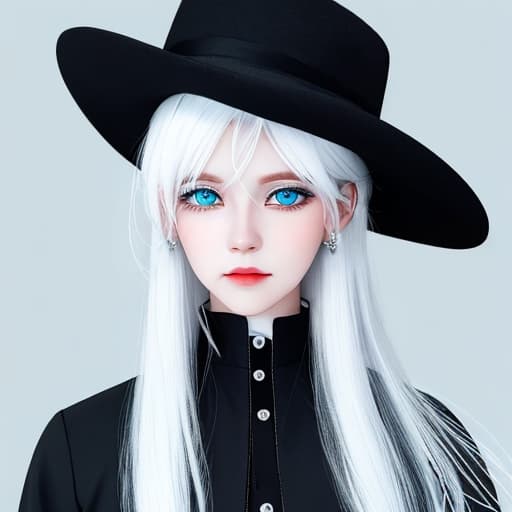  girl with white hair with ice blue eyes in black clothes，