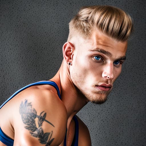 portrait+ style russian queer fitness model blonde very cute dude face