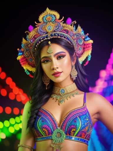  dancing goddess, rave, multicolor, psychedelic background ,, intricate details, photorealistic,hyperrealistic, high quality, highly detailed, cinematic lighting, intricate, sharp focus, f/1. 8, 85mm, (centered image composition), (professionally color graded), ((bright soft diffused light)), volumetric fog, trending on instagram, HDR 4K, 8K