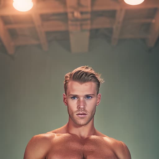 portrait+ style Mister olympia queer blonde hunk dude face