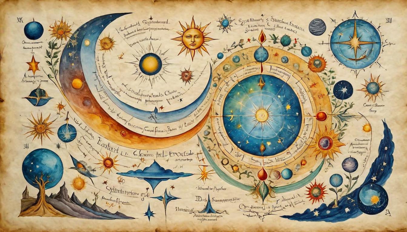  on parchment, surrealism+++, Harmonizing energy with cosmos, healing practice, divine flow, celestial connection, uplifting(mysterious, provocative, symbolic,muted color)+++