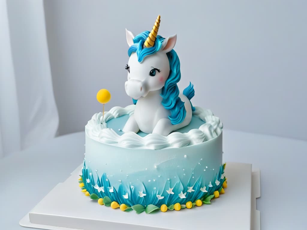  An intricately designed sugar sculpture of a majestic unicorn, showcasing delicate details such as flowing mane, shimmering horn, and graceful curves, set against a soft pastel backdrop to enhance its magical allure. hyperrealistic, full body, detailed clothing, highly detailed, cinematic lighting, stunningly beautiful, intricate, sharp focus, f/1. 8, 85mm, (centered image composition), (professionally color graded), ((bright soft diffused light)), volumetric fog, trending on instagram, trending on tumblr, HDR 4K, 8K