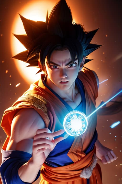  Goku blue super saiyan hyperrealistic, full body, detailed clothing, highly detailed, cinematic lighting, stunningly beautiful, intricate, sharp focus, f/1. 8, 85mm, (centered image composition), (professionally color graded), ((bright soft diffused light)), volumetric fog, trending on instagram, trending on tumblr, HDR 4K, 8K