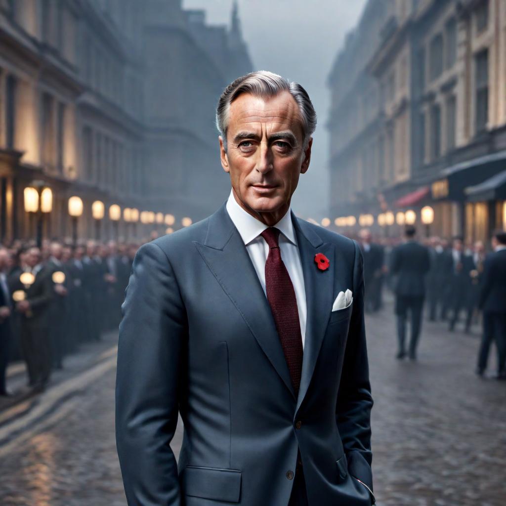  Create a realistic 4K painting of Lord Mountbatten in a modern suit, maintaining a Realism art style. hyperrealistic, full body, detailed clothing, highly detailed, cinematic lighting, stunningly beautiful, intricate, sharp focus, f/1. 8, 85mm, (centered image composition), (professionally color graded), ((bright soft diffused light)), volumetric fog, trending on instagram, trending on tumblr, HDR 4K, 8K