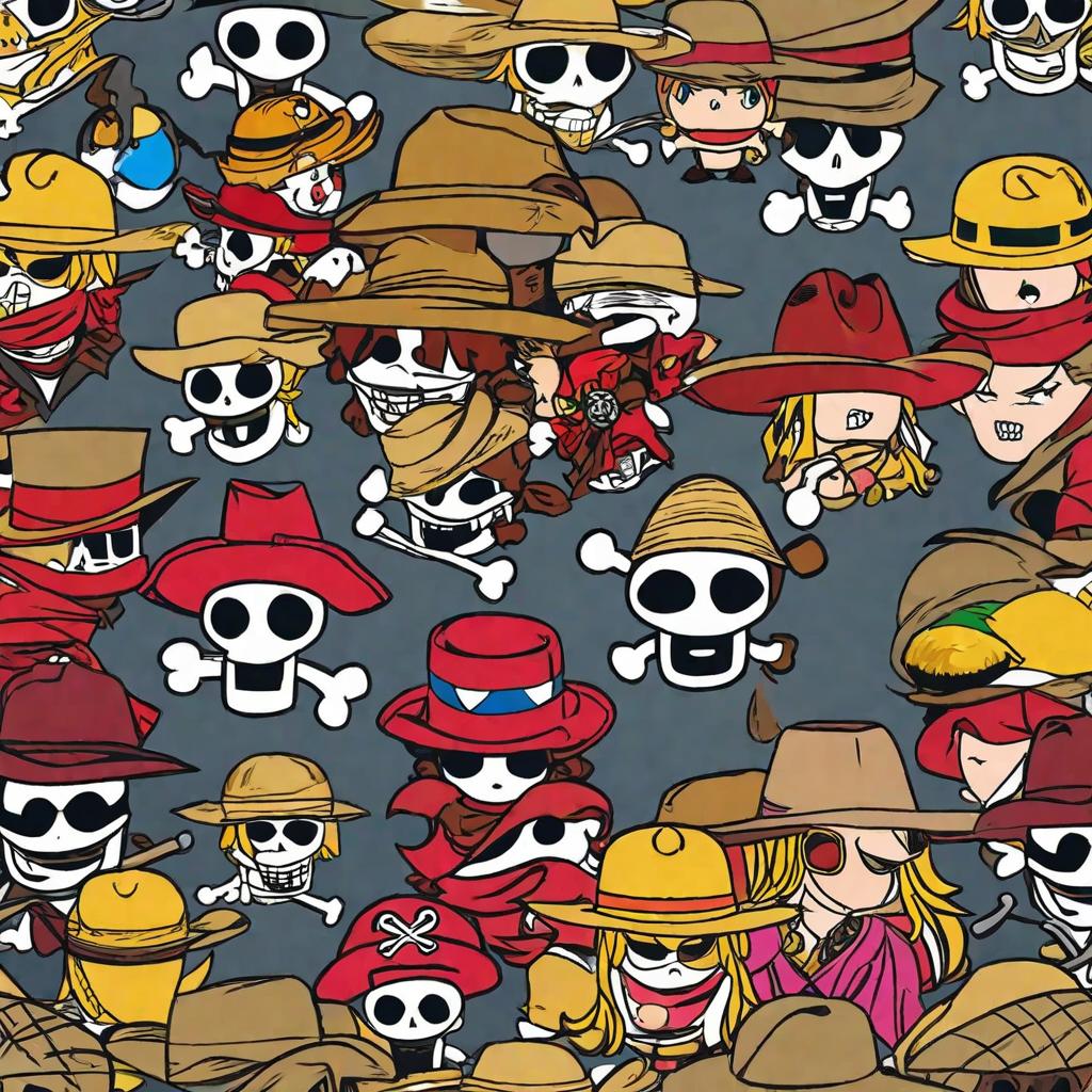  masterpiece, best quality,Give me a picture of the One Piece straw hat and the suits of all the Pirates.