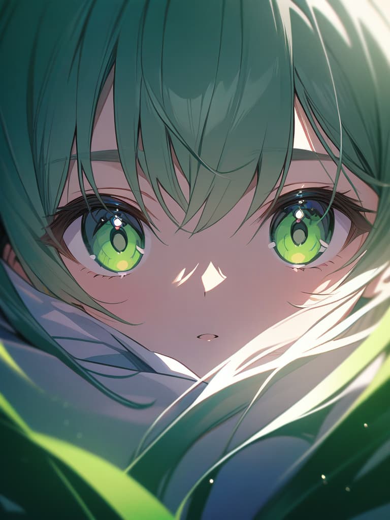  Panic green haired girls with a swirl pattern, depth of field, depth of field, perfect lighting, light particles, (high quality), (masterpiece), (super detail), 4K image quality, ultra high quality, sharp Focus, face focus,, masterpiece, best quality,8k,ultra detailed,high resolution,an extremely delicate and beautiful,hyper detail