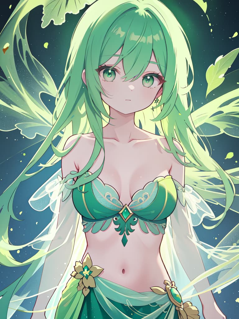  Green hair character of beautiful collarbone and ribs, masterpiece, best quality,8k,ultra detailed,high resolution,an extremely delicate and beautiful,hyper detail