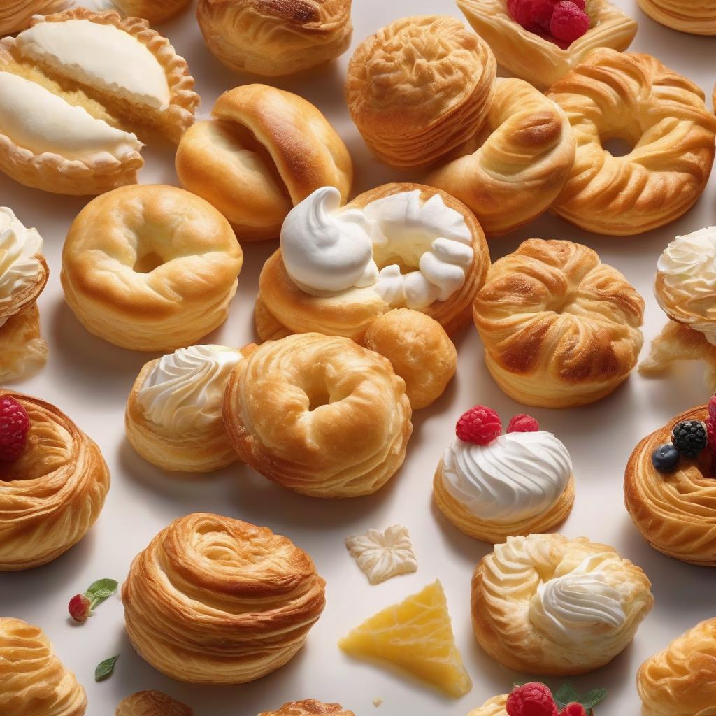  Many cake puff pastry on a white background assortment. hyperrealistic, full body, detailed clothing, highly detailed, cinematic lighting, stunningly beautiful, intricate, sharp focus, f/1. 8, 85mm, (centered image composition), (professionally color graded), ((bright soft diffused light)), volumetric fog, trending on instagram, trending on tumblr, HDR 4K, 8K