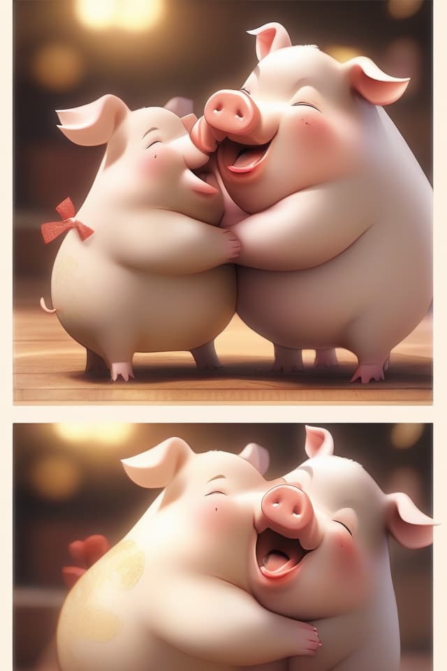  two obesity cute s hugging each other face to face、((a white skinned pig's ears on the right、BREAK、a black skinned pig's ears on the left))、happy smile、best quality:1.4、masterpiece:1.4、ultra detailed texture、RAW photorealistic、absurd resolution、8K ilration、💩、💩、💩、💩、💩、