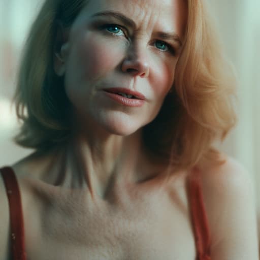 analog style visage très détaillé 4K de Nicole Kidman qui montre sa langue la bouche ouverte.