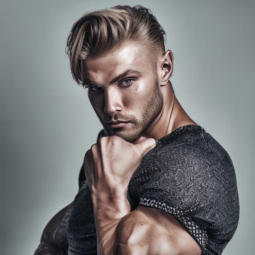 portrait+ style Russian queer fitness model blonde hunk dude face