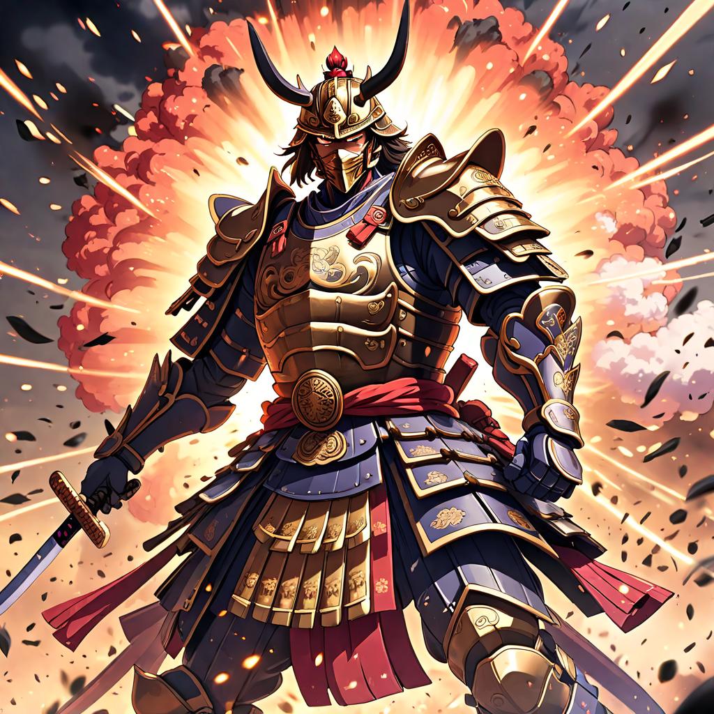  anime style artwork, (masterpiece:1.1), (highest quality:1.1), the legendary samurai armor, epic schene and effects, lights and explosions, dynamic pose, action schene, anime style, key visual, vibrant, studio anime, highly detailed