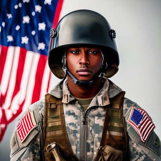 portrait+ style American current soldier with helmet in action