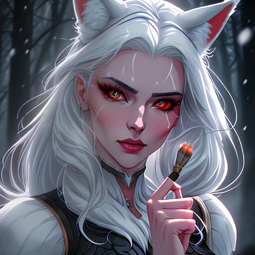  The beast is a girl with fox ears and snow white hair, her eyes are red in 8K resolution, (intricate details:0.9), (hdr, hyperdetailed:1.2) hyperrealistic, full body, detailed clothing, highly detailed, cinematic lighting, stunningly beautiful, intricate, sharp focus, f/1. 8, 85mm, (centered image composition), (professionally color graded), ((bright soft diffused light)), volumetric fog, trending on instagram, trending on tumblr, HDR 4K, 8K