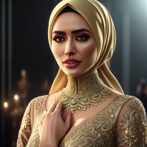  a elegant muslim hyperrealistic, full body, detailed clothing, highly detailed, cinematic lighting, stunningly beautiful, intricate, sharp focus, f/1. 8, 85mm, (centered image composition), (professionally color graded), ((bright soft diffused light)), volumetric fog, trending on instagram, trending on tumblr, HDR 4K, 8K