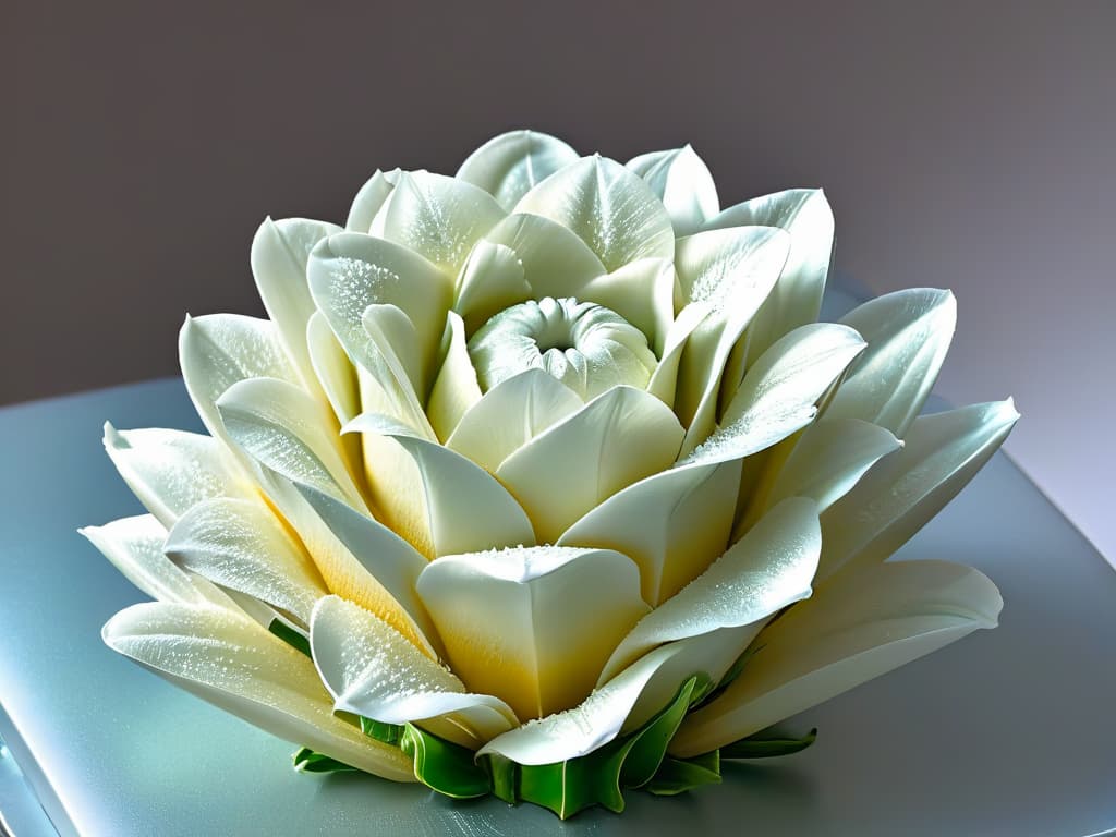  An ultradetailed closeup image of a perfectly sculpted and shiny sugar flower, showcasing intricate details of delicate petals and a glistening center, set against a soft, blurred background to emphasize the craftsmanship and elegance of advanced pastry artistry. hyperrealistic, full body, detailed clothing, highly detailed, cinematic lighting, stunningly beautiful, intricate, sharp focus, f/1. 8, 85mm, (centered image composition), (professionally color graded), ((bright soft diffused light)), volumetric fog, trending on instagram, trending on tumblr, HDR 4K, 8K