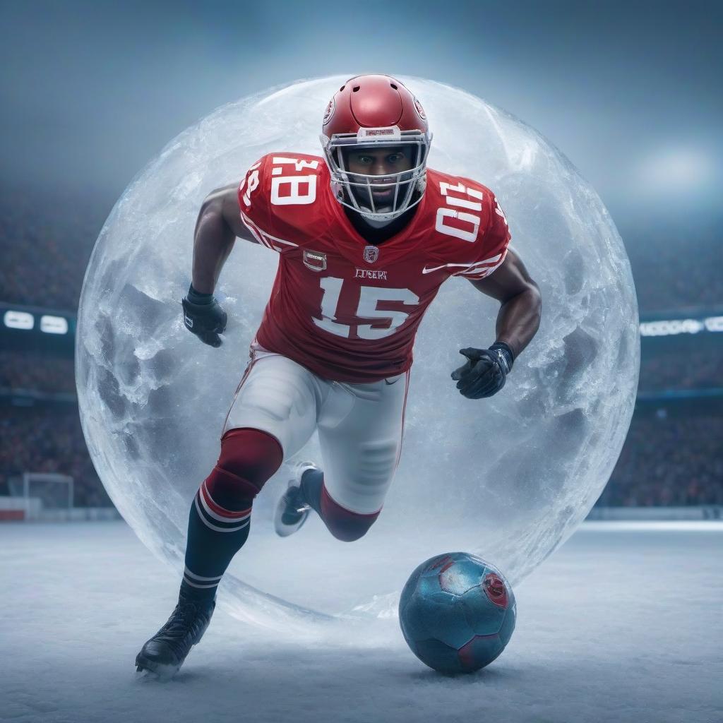  Ice Football Emblem hyperrealistic, full body, detailed clothing, highly detailed, cinematic lighting, stunningly beautiful, intricate, sharp focus, f/1. 8, 85mm, (centered image composition), (professionally color graded), ((bright soft diffused light)), volumetric fog, trending on instagram, trending on tumblr, HDR 4K, 8K