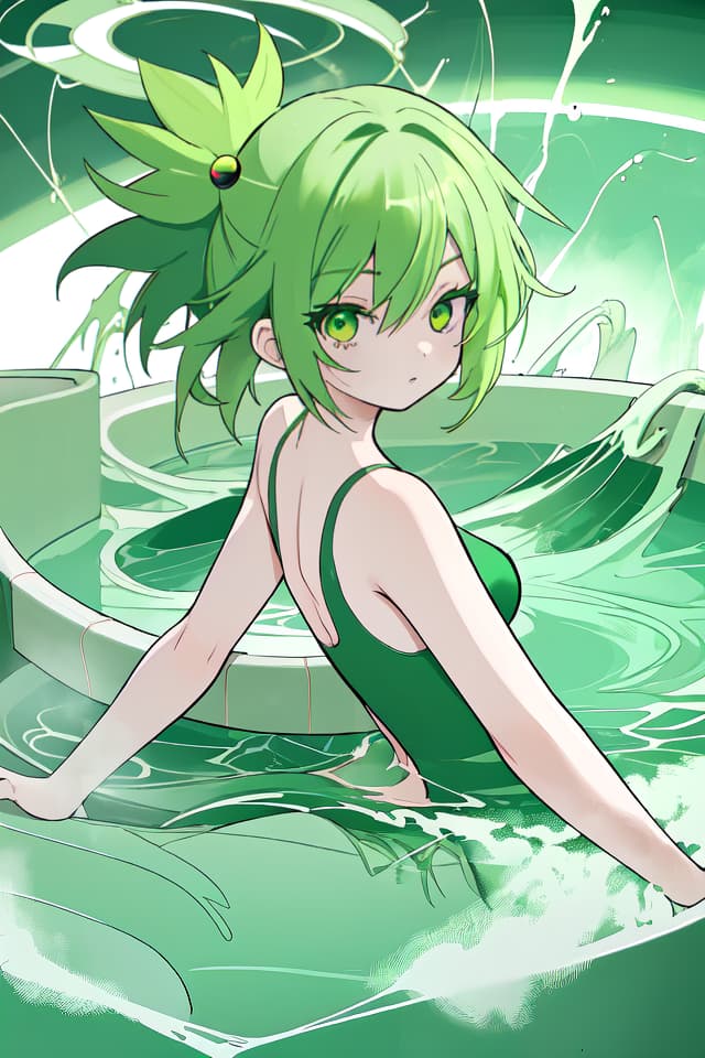  Green hair character in the whirlpool of tornado tornado