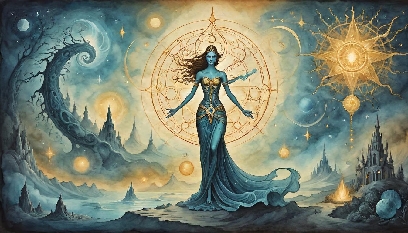  on parchment, surrealism+++, Fusion of physical and ethereal bodies, interconnected by threads of energy, glowing spirit, sense of harmonious balance, radiant aura, spiritual connection, celestial energy(mysterious, provocative, symbolic,muted color)+++