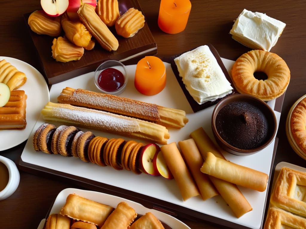  A highresolution minimalist image showcasing a diverse array of traditional American desserts from various cultures, beautifully arranged on a sleek, modern table. The assortment includes colorful Mexican churros, decadent French pastries, classic American apple pie, and intricate Middle Eastern baklava, symbolizing the rich culinary influences of migration on American pastrymaking. Each dessert is meticulously crafted, exuding an air of sophistication and cultural fusion that perfectly complements the article's theme of the sweet blend of diversity in American baking traditions. hyperrealistic, full body, detailed clothing, highly detailed, cinematic lighting, stunningly beautiful, intricate, sharp focus, f/1. 8, 85mm, (centered image composition), (professionally color graded), ((bright soft diffused light)), volumetric fog, trending on instagram, trending on tumblr, HDR 4K, 8K