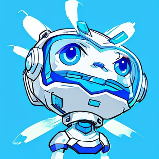  a white cute robot with blue face