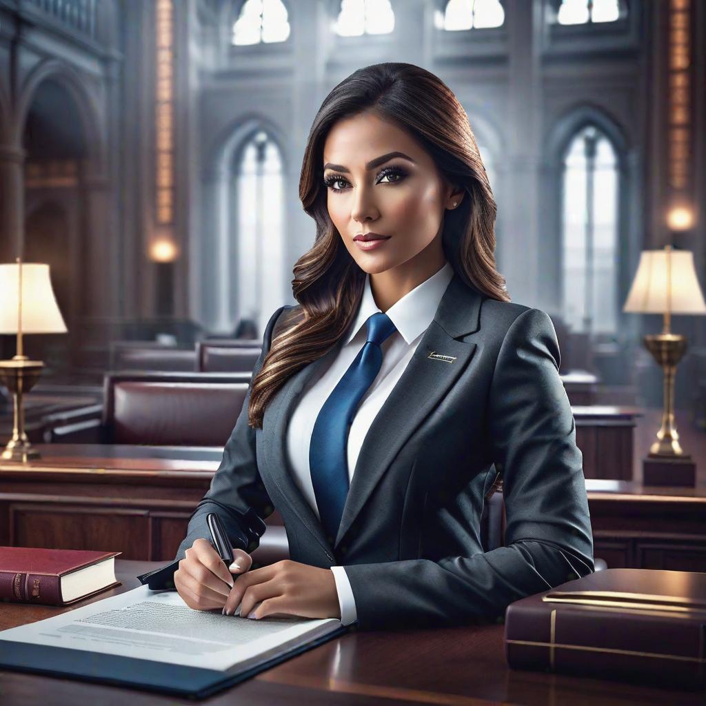  Create a female lawyer who comes from the future. hyperrealistic, full body, detailed clothing, highly detailed, cinematic lighting, stunningly beautiful, intricate, sharp focus, f/1. 8, 85mm, (centered image composition), (professionally color graded), ((bright soft diffused light)), volumetric fog, trending on instagram, trending on tumblr, HDR 4K, 8K