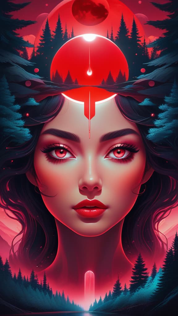  Beautiful woman. Detailed face. Open eyes. Scif vibes. Otherworldly. Cinematic. Ominous mountain, digital art, inspired by Cyril Rolando, digital art, blood red moon, red forest, beeple and jeremiah ketner, symmetrical digital illustration, realism | beeple, over detailed art, music album art. Mysterious. By Dreamer.<lora:xl_more_art-full_v1:0.5>, best quality, very detailed, high resolution, sharp, sharp image, extremely detailed, 4k, 8k