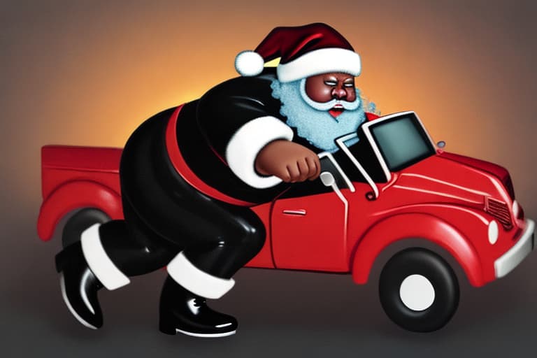  Highly detailed photo of fat black santa escaping the police