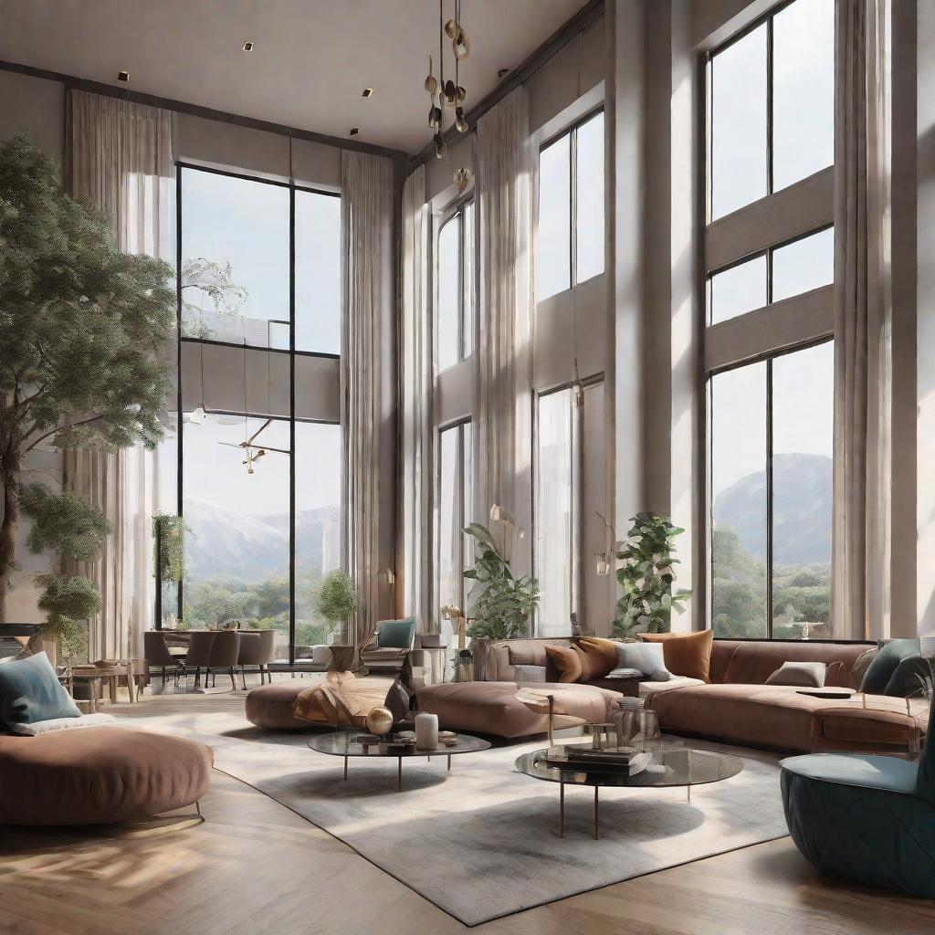  masterpiece, best quality, best quality, masterpiece, 8k resolution, high resolution apartment Living room concept art, with floor-to-ceiling windows and modern furniture Angel