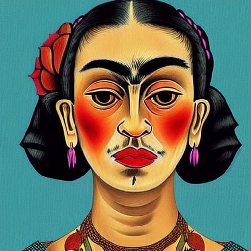  A portrait of Frida Kahlo in the style of her own paintings