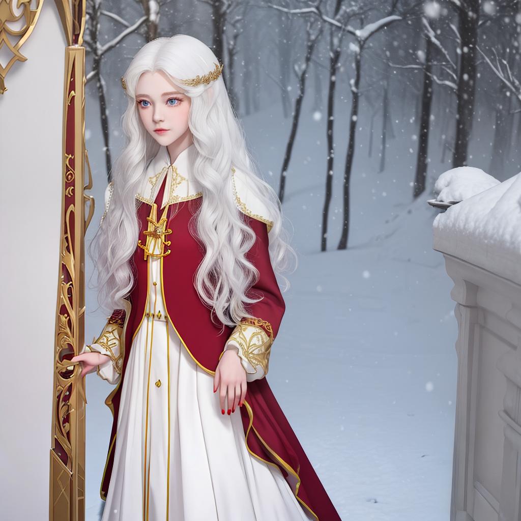  masterpiece, best quality, Gryffindor gown, pretty girl, cute, snow white skin, long white hair, golden eyes