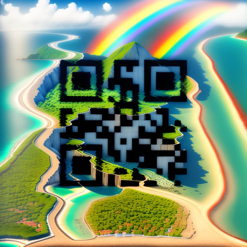  style realistic 8k, rainbow, nature, islands, ocean