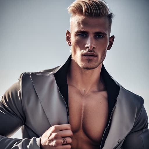 portrait+ style Russian queer fitness model blonde hunk dude face