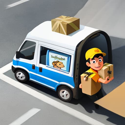  A cartoon courier delivers packages,