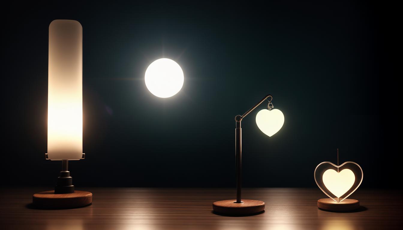  Retro anime aesthetics, retro futuristic Image needed, serene depiction, a balance scale on a wooden table, scale holds a feather on one side and a small heart on the other, dimly lit room, sense of calm, balance, introspection, 4k, HDR, lens flare