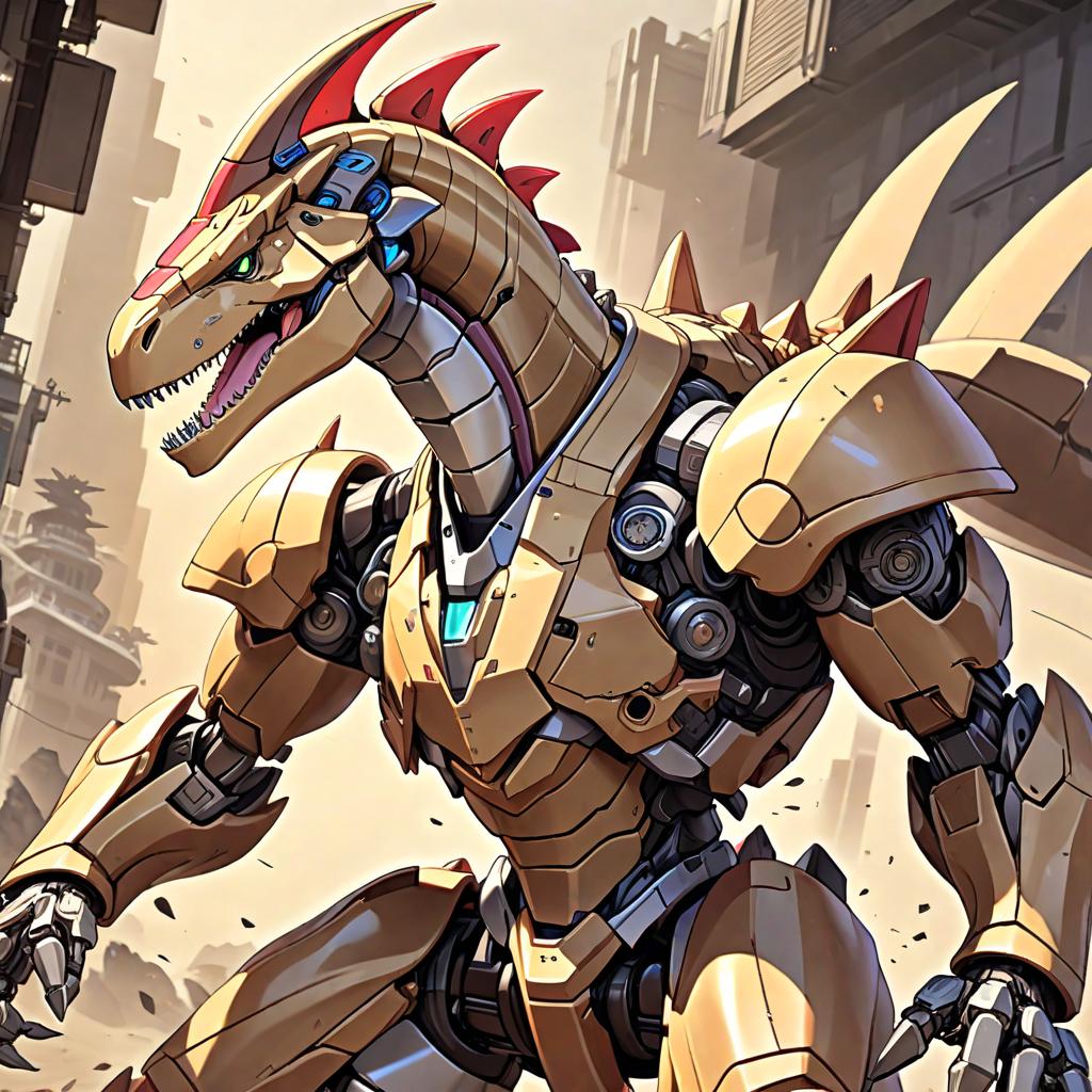  anime style artwork, (masterpiece:1.1), (highest quality:1.1), robotic dinobot big neck dinossaur, anime style, key visual, vibrant, studio anime, highly detailed