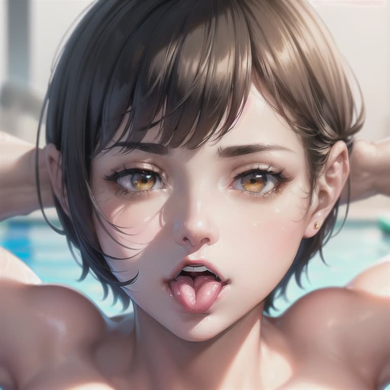  ((masterpiece:2.0, best quality)), ((ultra high res)), (photo realistic:1.4), 8k, absurdres, detailed shadow, (sharp focus:1.4), (super detailed skin:1.4), <lora:add_detail:1>, very cute, 20 yo, japanese, (extremely detailed eyes:1.4), (extremely beautiful eyes:1.4), (flat nose:1.0), (extremely detailed lips:1.4), (extremely beautiful and fresh lips:1.4), (round face:1.4), ( face:1.0), (:1.0), <lora:JapaneseDollLikeness_v15:1>, break, (pool:1.4), (face close-up:2.0), break, (pixie cut:1.4), (bangs:1.4), eyeshadow, lash extensions, dewy finish makeup, (open mouth:1.4), (tongue out:1.4), (arms behind back:1.8), break, , <lora:ing_my_.sd.v1.2:0.8>, (ing my :1.8), (perfect :1.4), (fellatio:1.5), (large :1.4 hyperrealistic, full body, detailed clothing, highly detailed, cinematic lighting, stunningly beautiful, intricate, sharp focus, f/1. 8, 85mm, (centered image composition), (professionally color graded), ((bright soft diffused light)), volumetric fog, trending on instagram, trending on tumblr, HDR 4K, 8K