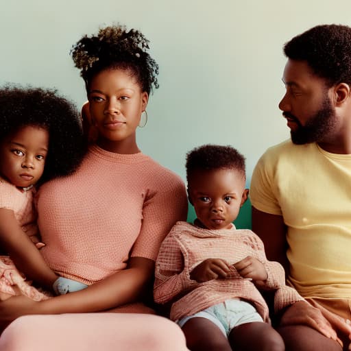 analog style 8k image of prospering african american family of 4, father, mother, son and daughter.