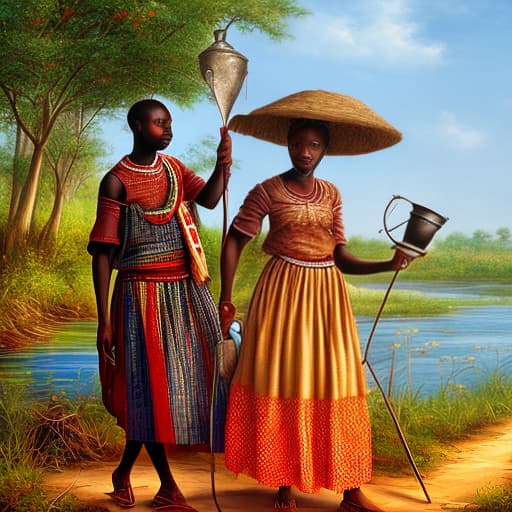 mdjrny-v4 style two African couple fetching water from the river