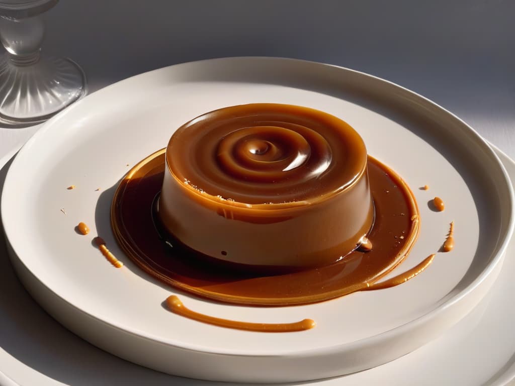  An ultradetailed closeup image of a delicate, intricately piped swirl of glossy caramel sauce on a pristine white porcelain plate. The caramel forms a mesmerizing pattern reminiscent of delicate lace, with tiny droplets glistening under soft, ambient lighting, showcasing the artistry and precision of experimental pastry techniques. hyperrealistic, full body, detailed clothing, highly detailed, cinematic lighting, stunningly beautiful, intricate, sharp focus, f/1. 8, 85mm, (centered image composition), (professionally color graded), ((bright soft diffused light)), volumetric fog, trending on instagram, trending on tumblr, HDR 4K, 8K