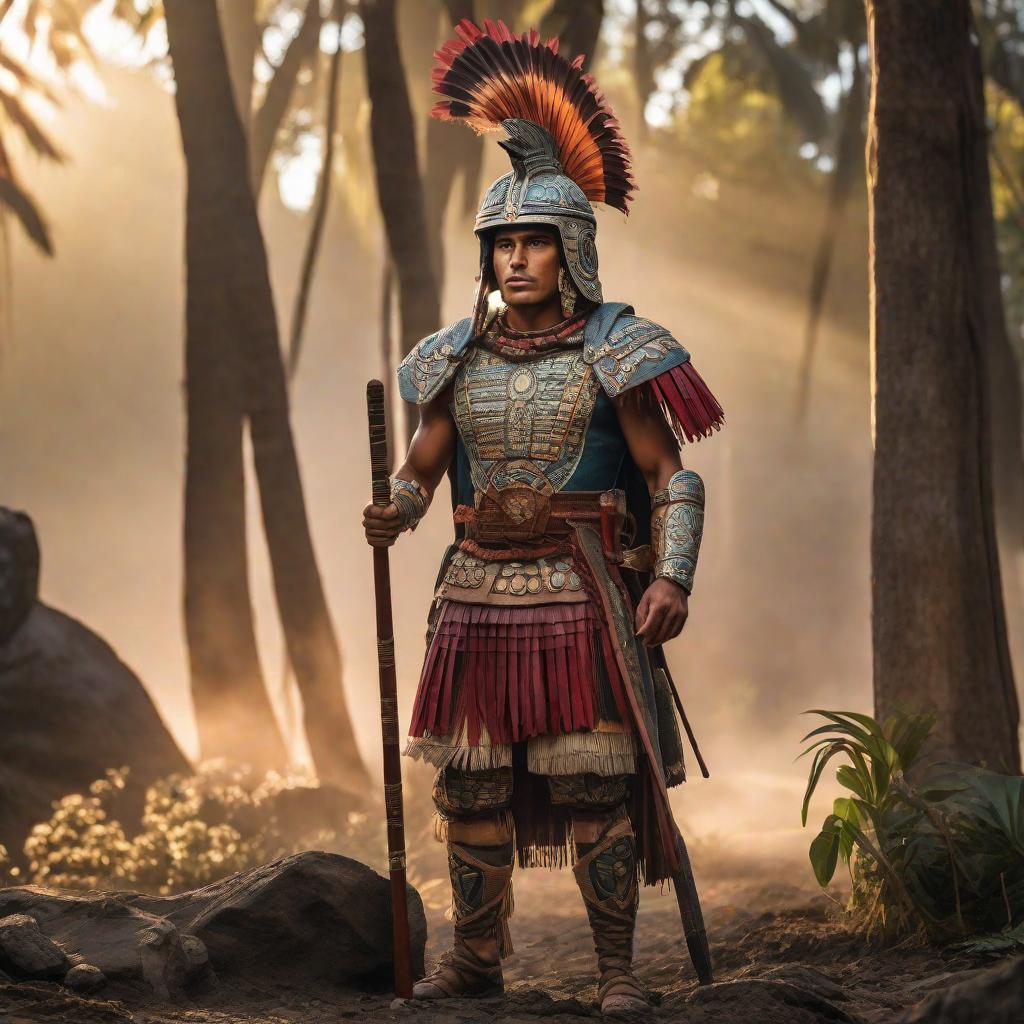  Niñitos aztecas con armadura y un estandarte escrito en hebreo y árabe en América precolombina en el libro de mormón hyperrealistic, full body, detailed clothing, highly detailed, cinematic lighting, stunningly beautiful, intricate, sharp focus, f/1. 8, 85mm, (centered image composition), (professionally color graded), ((bright soft diffused light)), volumetric fog, trending on instagram, trending on tumblr, HDR 4K, 8K