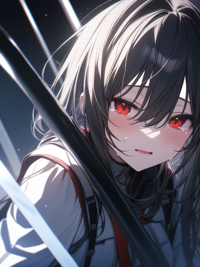  Black hair, red eyes, crying laughter, masterpiece, best quality,8k,ultra detailed,high resolution,an extremely delicate and beautiful,hyper detail